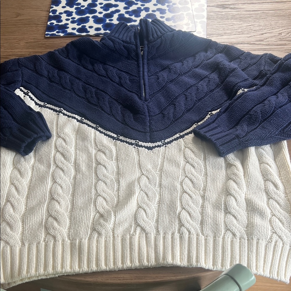 STAUD Hampton Half Zip Cable Tunic Sweater